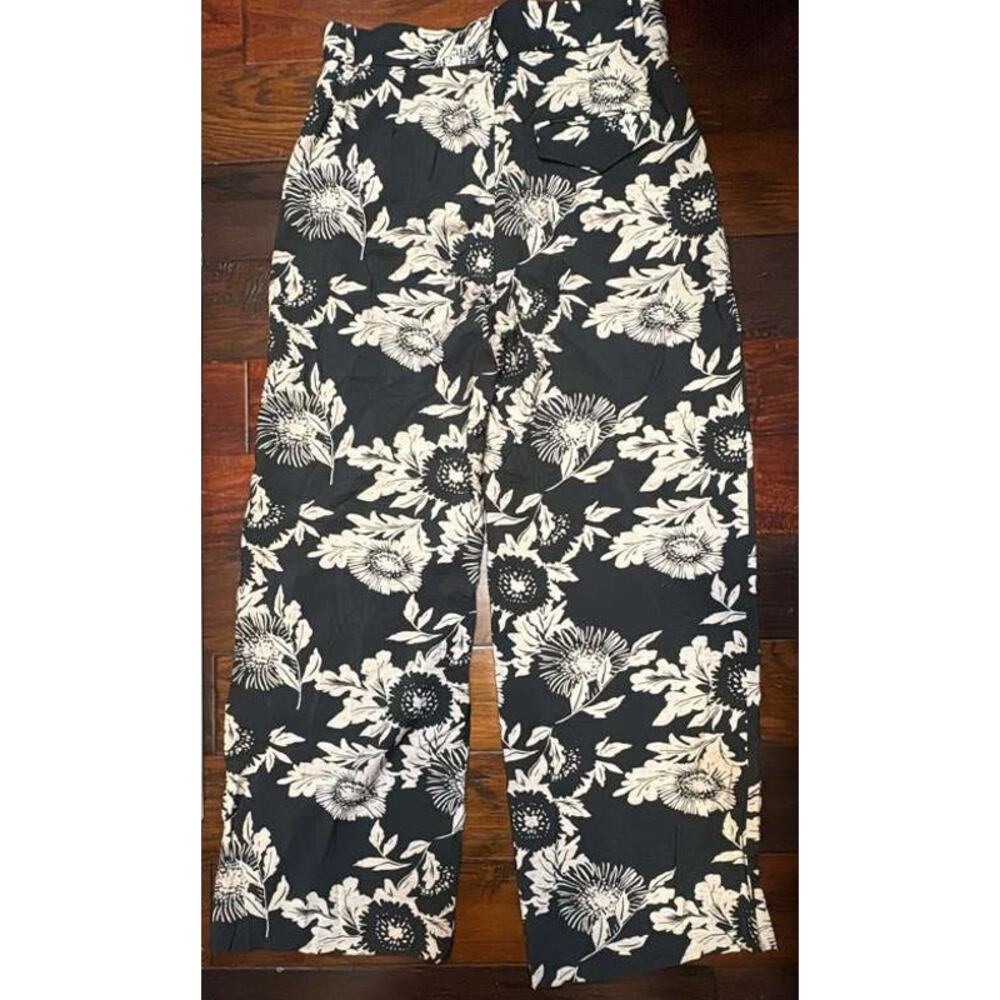 Banana Republic Wide Leg Pants Black Floral Print Size 12 - Picture 6 of 7